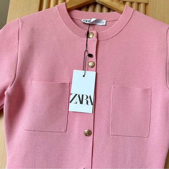 Zara gold button knit mini dress pink - Picture 6 of 12